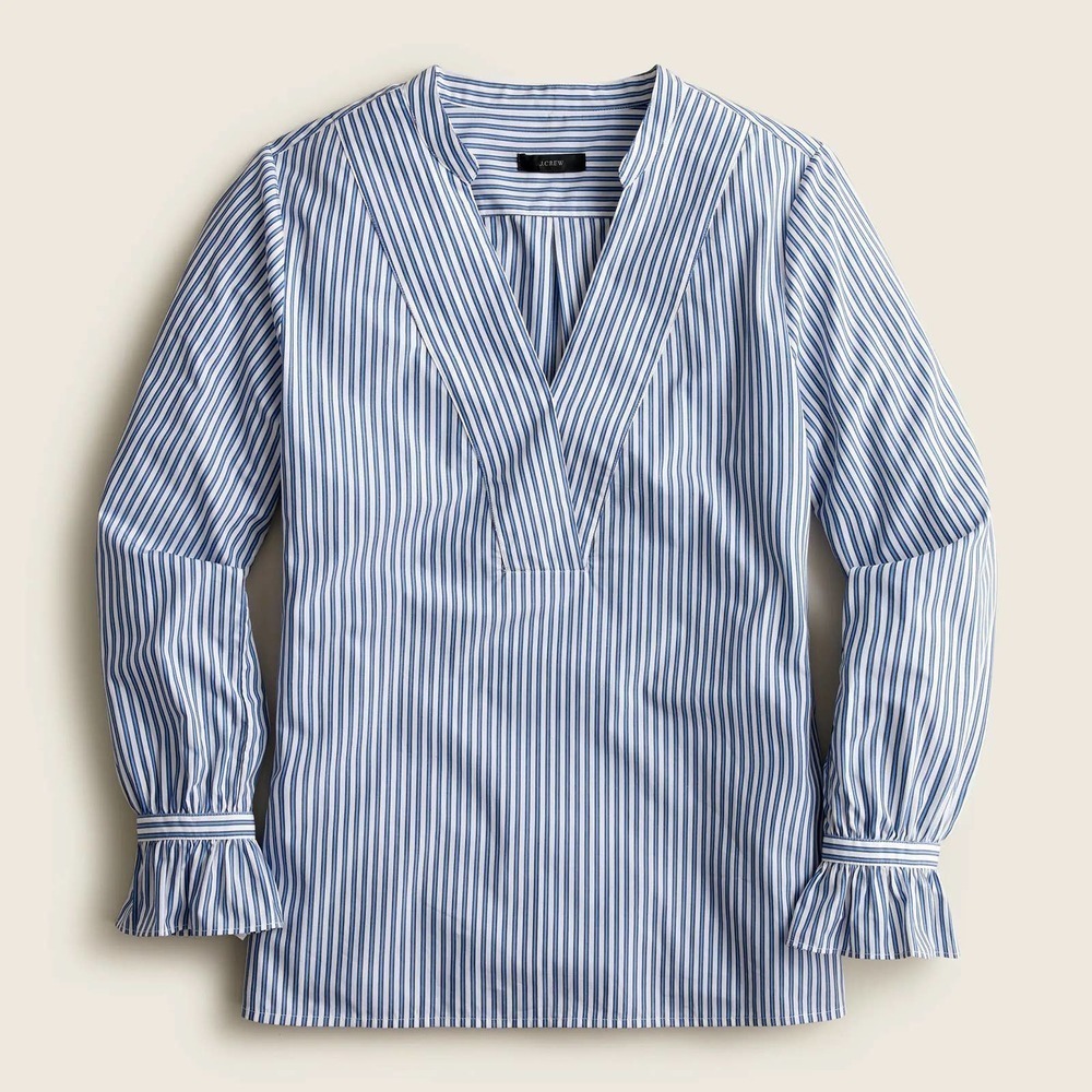 J Crew XS Ruffle Sleeve Top Stripe Blue White BB273